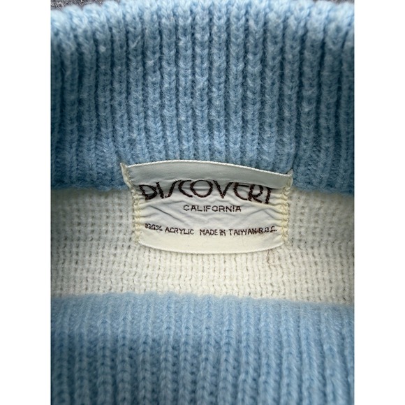 Vtg Rare Discovery California Hand Knit Acrylic Skiing Trees Size Large - Picture 2 of 6